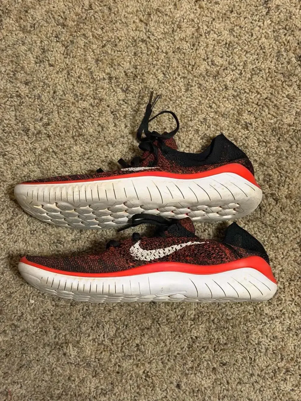 Nike Free RN Flyknit Running Shoes Black Bright Mango Red White